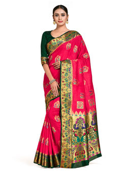 Mimosa - Pink Dharmavaram Style Art Silk Saree With Unstitched Blouse