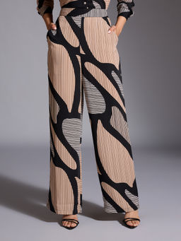 Twenty Dresses by Nykaa Fashion - Black Abstracted Wide Leg Pants