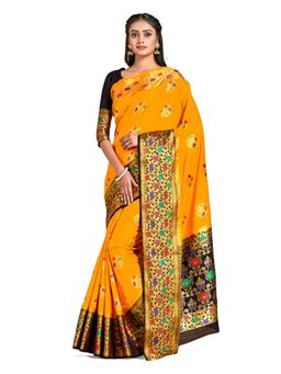 Mimosa - Mustard Dharmavaram Style Art Silk Saree With Unstitched Blouse
