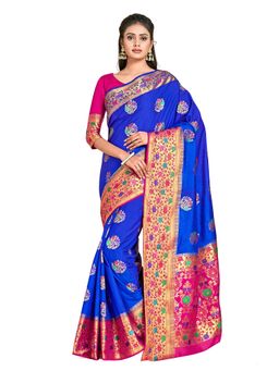 Mimosa - Blue Dharmavaram Style Art Silk Saree With Unstitched Blouse