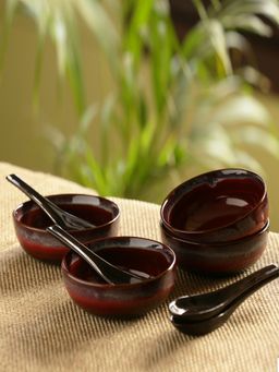ExclusiveLane - Magma Bowls Hand Glazed Studio Pottery Ceramic Soup Bowls With Spoons (Set Of 4)