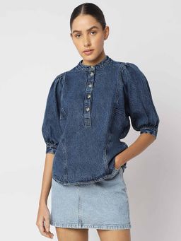 VERO MODA - Blue Puff Sleeves Denim Top