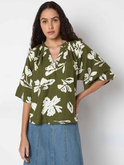 VERO MODA - Green Floral Relaxed Sleeves Top