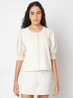VERO MODA - Off White Ecru Round Neck Top