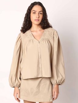 VERO MODA - Beige Embroidered Top