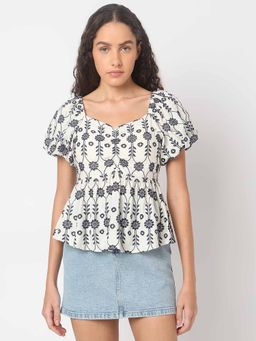 VERO MODA - Off-White Embroidered Top