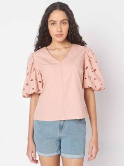 VERO MODA - Peach Schiffli Top