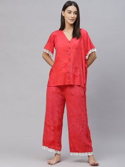 Laado - Red Tie And Dye Night Suit (Set of 2)