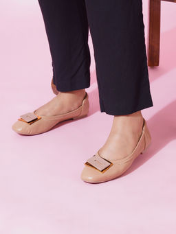 Sherrif Shoes - Tan Casual Embellished Slip On Ballerinas