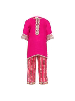 MiniMe Organics - Girls Pink Sequined Gota Patti Kurta with Pant (Set of 2)