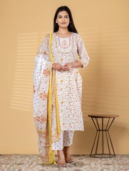 Readiprint - Women Off White Floral Printed Kurta with Pant and Dupatta