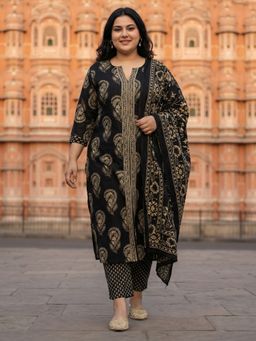 Readiprint - Women Black Floral Printed Kurta with Pant and Dupatta