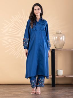 Readiprint - Women Blue Floral Embroidered Kurta with Pant