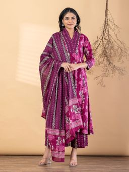 Readiprint - Women Pink Printed Sequined Work Kurta with Palazzo and Dupatta