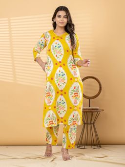 Readiprint - Women Yellow Floral Printed Kurta with Pant