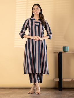 Readiprint - Women Black-Mauve Stripes Printed Co-Ord Set