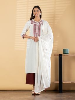 Readiprint - Women Off White Embroidered Kurta with Palazzo and Dupatta