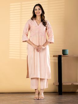 Readiprint - Women Pink Floral Embroidered Kurta with Pant