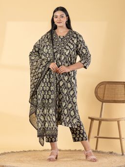 Readiprint - Women Black Floral Printed Kurta with Pant and Dupatta