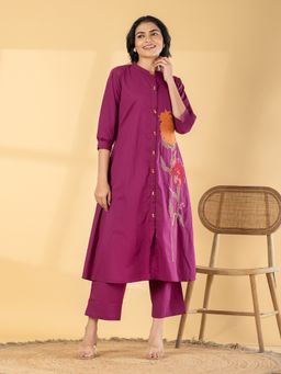 Readiprint - Women Magenta Floral Embroidered Kurta with Pant
