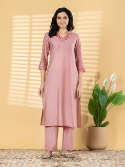 Readiprint - Women Pink Floral Embroidered Kurta with Pant