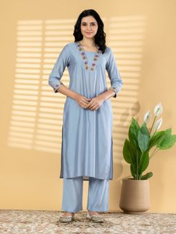 Readiprint - Women Powder Blue Floral Embroidered Kurta with Pant