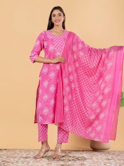 Readiprint - Women Pink Printed Kurta with Pant and Dupatta