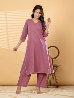 Readiprint - Women Mauve Solid Sequined Work Kurta with Palazzo
