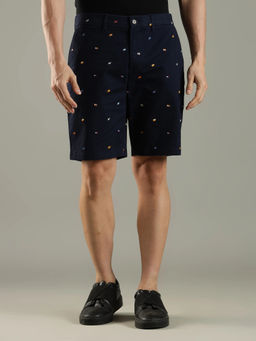 Tommy Hilfiger - Regular Fit Printed Mid Rise Navy Blue Shorts