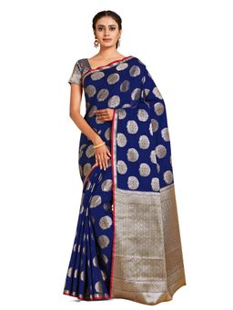 Mimosa - Navy Blue Kanjivaram Style Art Silk Saree With Unstitched Blouse