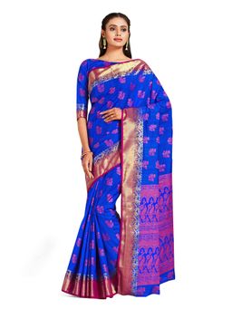 Mimosa - Blue Kanjivaram Style Art Silk Saree With Unstitched Blouse