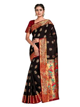 Mimosa - Black Dharmavaram Style Art Silk Saree With Unstitched Blouse