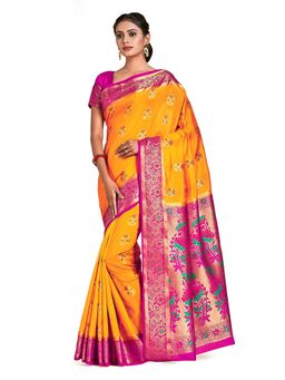 Mimosa - Yellow Dharmavaram Style Art Silk Saree With Unstitched Blouse