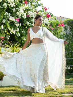 MONK & MEI - Ivory Chandini Lehenga with Blouse and Dupatta (Set of 3)