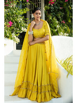 MONK & MEI - Yellow Gulmira Lehenga with Blouse and Dupatta (Set of 3)