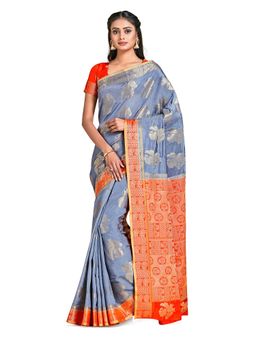 Mimosa - Blue Kanjivaram Style Art Silk Saree With Unstitched Blouse