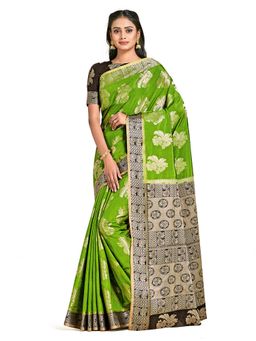 Mimosa - Green Kanjivaram Style Art Silk Saree With Unstitched Blouse