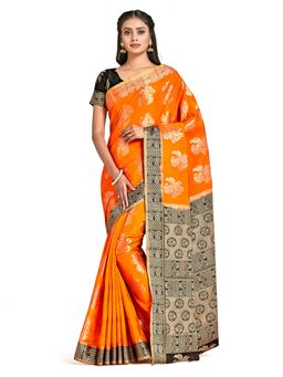 Mimosa - Orange Kanjivaram Style Art Silk Saree With Unstitched Blouse