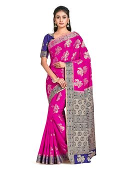 Mimosa - Pink Kanjivaram Style Art Silk Saree With Unstitched Blouse