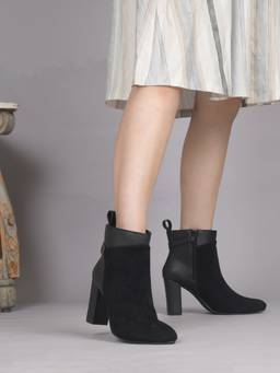 SHUZ TOUCH - Suede Block Heel Ankle Casual Boots