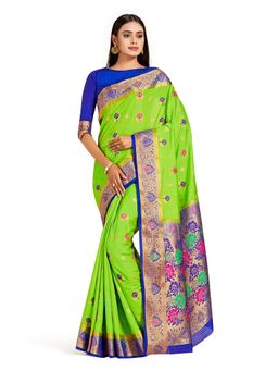 Mimosa - Green Dharmavaram Style Art Silk Saree With Unstitched Blouse