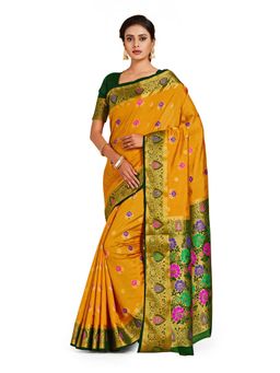Mimosa - Mustard Dharmavaram Style Art Silk Saree With Unstitched Blouse