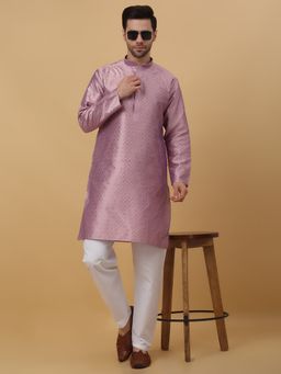 Kraft India - Mens Silk Blend Checks Jacquard Mauve Kurta