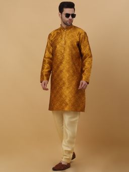 Kraft India - Mens Silk Blend Jacquard Mustard Kurta