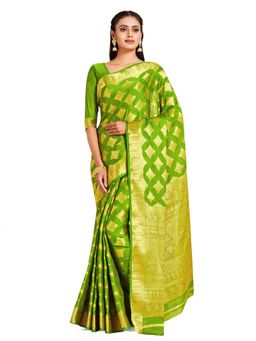 Mimosa - Green Mysore Silk Style Crepe Saree With Unstitched Blouse