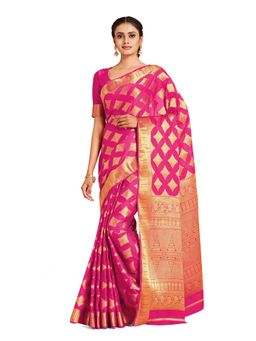 Mimosa - Pink Mysore Silk Style Crepe Saree With Unstitched Blouse