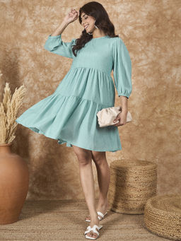 InWeave - Cadet Blue Chiffon Short Dress