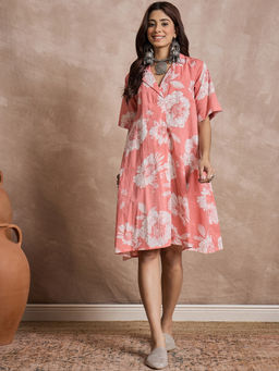 InWeave - Peach Floral Collar Dress
