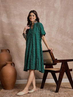 InWeave - Teal Zig Zag Collar Dress