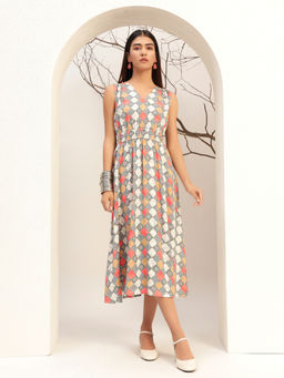 Bani Women - Brown Color Checked Printed Fit & Flare Casual Dress